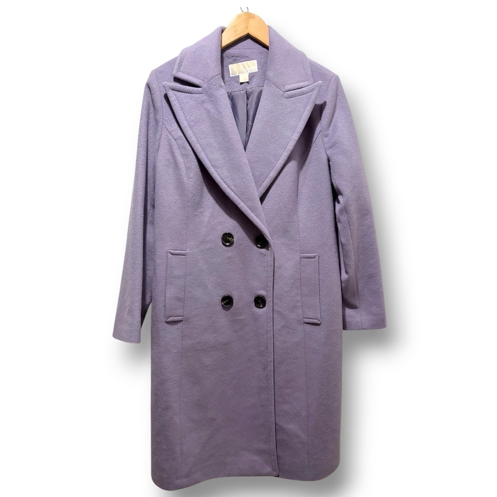 Michael Michael Kors Trench Coat Womens Large Lavender Purple Wool Blend Soft